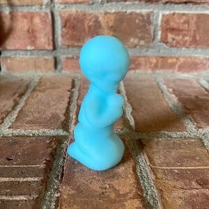 Fenton Blue Custard Satin Praying Kneeling Boy Child Figurine